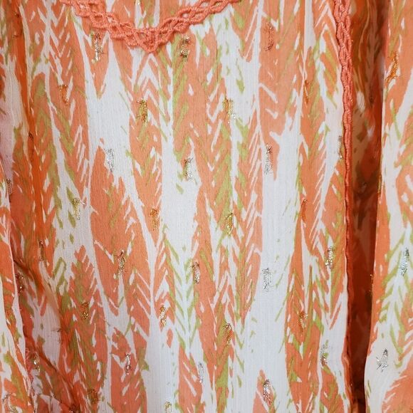 Miss Me Swing Halter Top Feminine Flirty Tassled Feather Print Blouse - Picture 9 of 9